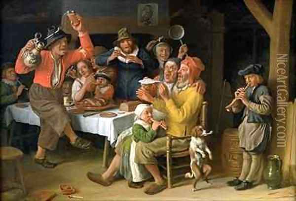 An interior with peasants singing and dancing Oil Painting - Lambert Doomer