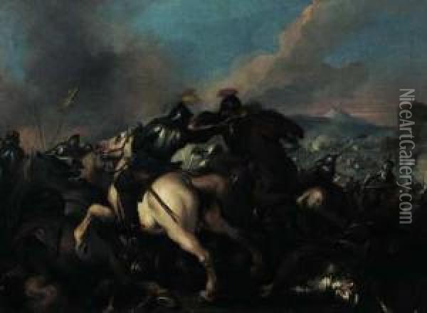 Scena Di Battaglia Con Torre Sullo Sfondo Oil Painting - Ilario Mercanti Spolverini