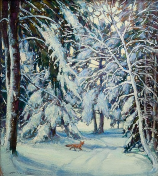 Fox In Snow Oil Painting - Frederick Mortimer Lamb