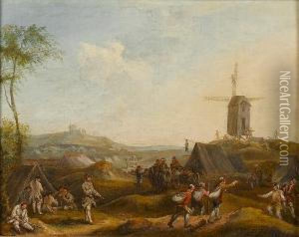 A Military Encampment Oil Painting - Louis Nicolael van Blarenberghe