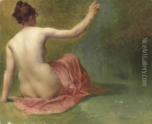 Nude Beauty In A Garden Oil Painting - Vlacho Bukovac