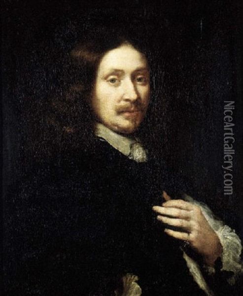 Portrait Of A Gentleman, Wearing Black Costume Oil Painting - Govaert Flinck