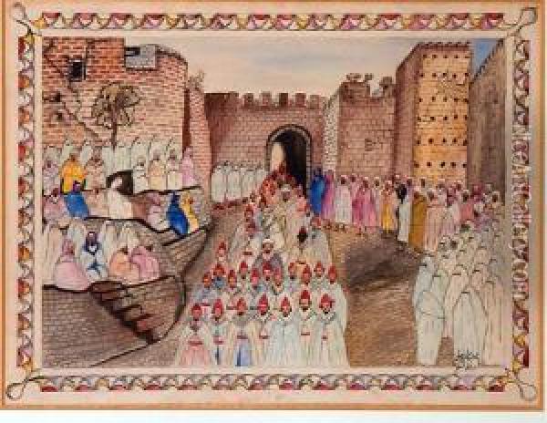 La Sortie Du Sultan De Sonpalais Oil Painting - Mohammed Ben Ali R'Bati