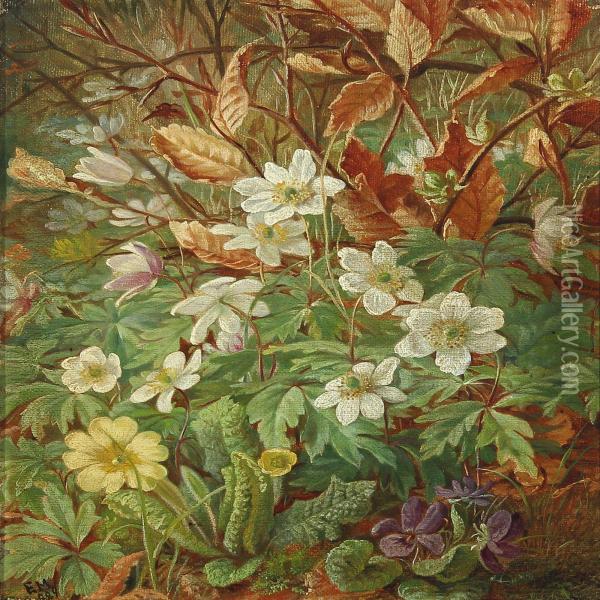 Forest Floor With Spring Flowers Oil Painting - Emma Mulvad