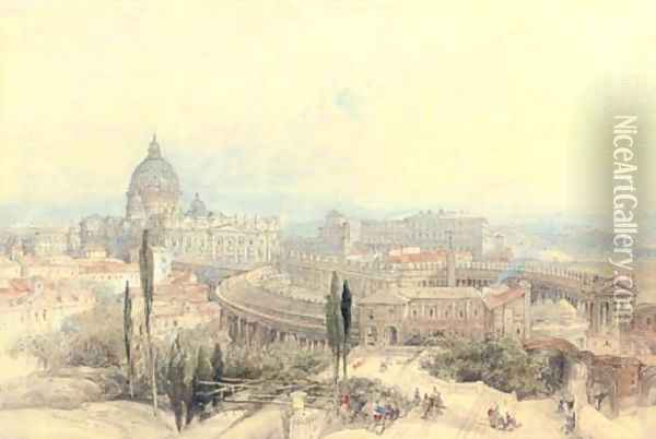 St Peter's from the Janiculum Hill, Rome, Italy Oil Painting - David Roberts