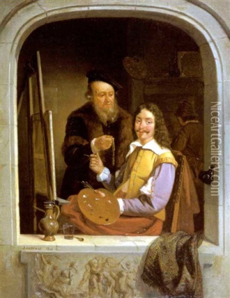 Frans Van Mieris De Oude In Zijn Atelier Oil Painting - Jacobus Ludovicus Godinau