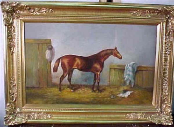 Portrait Of A Horse In A Stable Oil Painting - Harry Hall