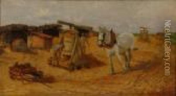 Hop Harvest Figures And A Grey Horse Oil Painting - Henry Herbert La Thangue