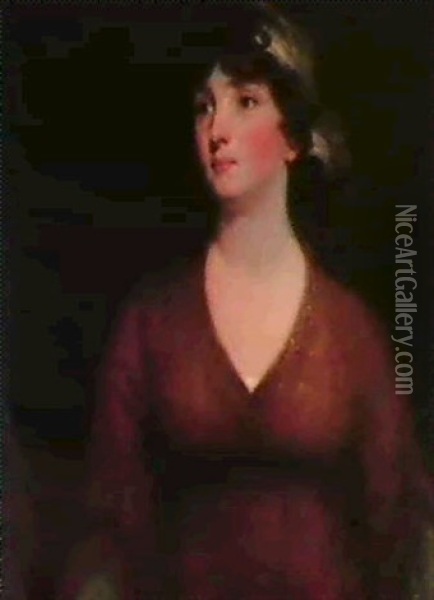 Portrait Of Louisa Countess Ofmansfield, Bust Length Wearinga Bronze Coloured Dress. Oil Painting - Sir John Hoppner