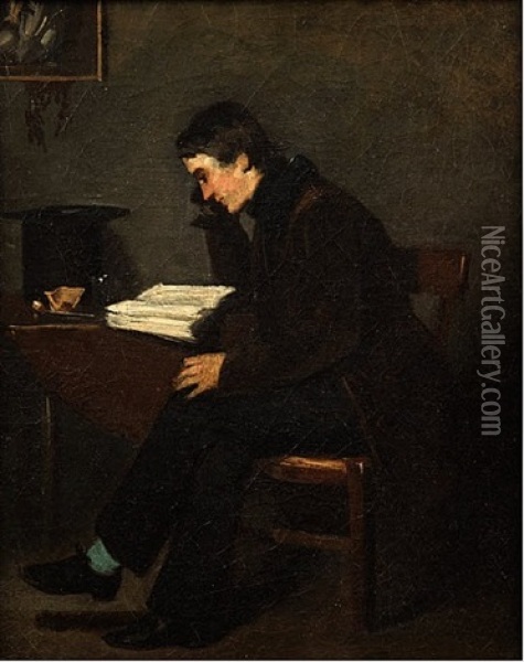 Portrait D'homme Accoude Oil Painting - Isidore Alexandre Augustin Pils