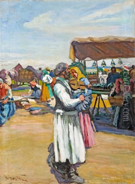 Market Scene Oil Painting - Ernoe Voeroes Beli