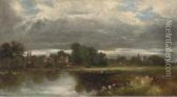 View Towards Hampton Court From The Moseley Oil Painting - Thomas Shotter Boys