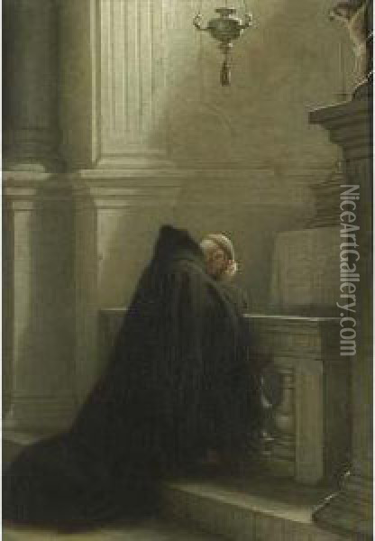 Praying Monk Oil Painting - Jacques Alfred Van Muyden