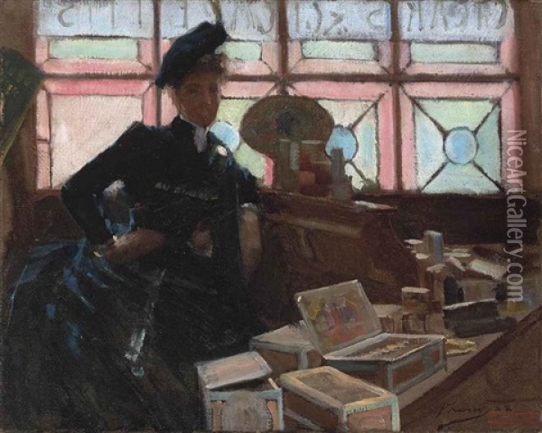 The Cigar Seller At The Glasgow Exhibition Oil Painting - John Lavery