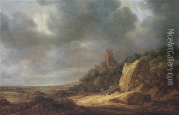 Weite Landschaft Mit Hochgelegener Burgruine Oil Painting - Frans de Hulst