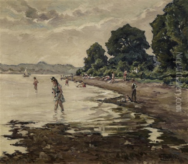 Bathing In The Rhein Oil Painting - Josef Mangold