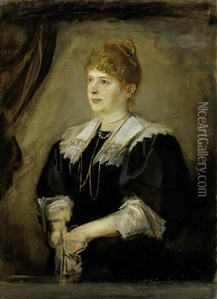 Portrat Einer Jungen Frau Im Schwarzen Kleid (schwester Von Frau Pringsheim) (study) Oil Painting - Franz Seraph von Lenbach
