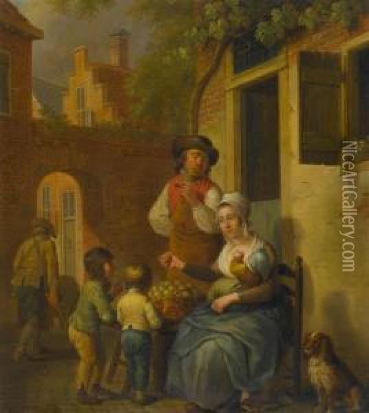 Family Before A House Oil Painting - Cornelis van Cuylenburg