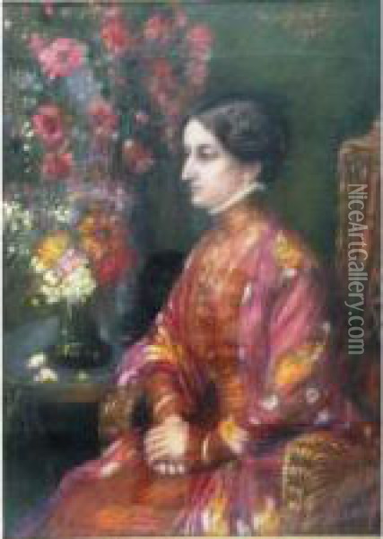 Dame Auchale Rouge Oil Painting - Henri Jules Charles De Groux