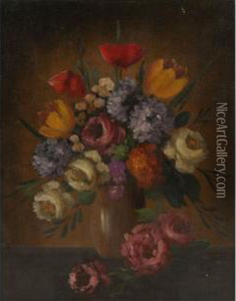 Floral Still Life With Tulips And Mums Oil Painting - Henry L. Sanger