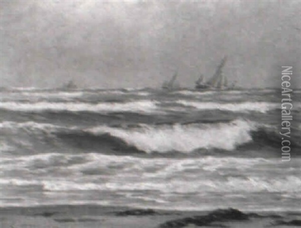 Marine Med Sejlskibe Udfor Skagens Kyst Oil Painting - Carl Ludvig Thilson Locher