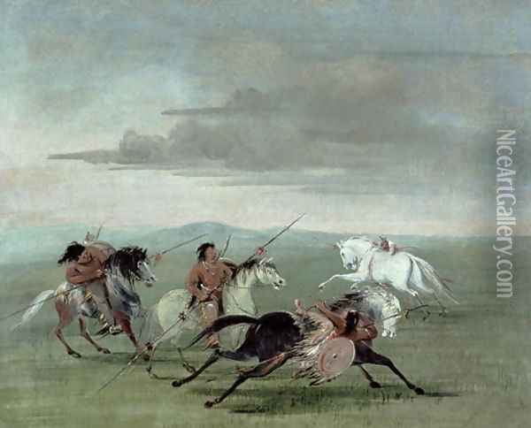 Comanche Feats of Martial Horsemanship, 1834 Oil Painting - George Catlin