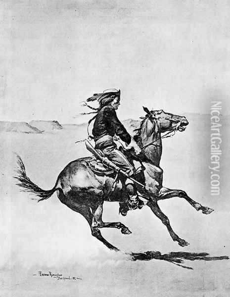 One of the Fort Keogh Cheyenne Scout Corps, Commanded by Lieutenant Casey Oil Painting - Frederic Remington