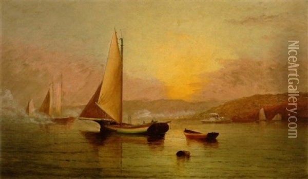 Sailboats At The Entrance To A Harbor Oil Painting - Elisha Taylor Baker
