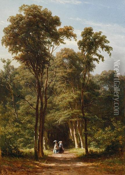 Along The Woodland Path Oil Painting - Jan Willem Van Borselen