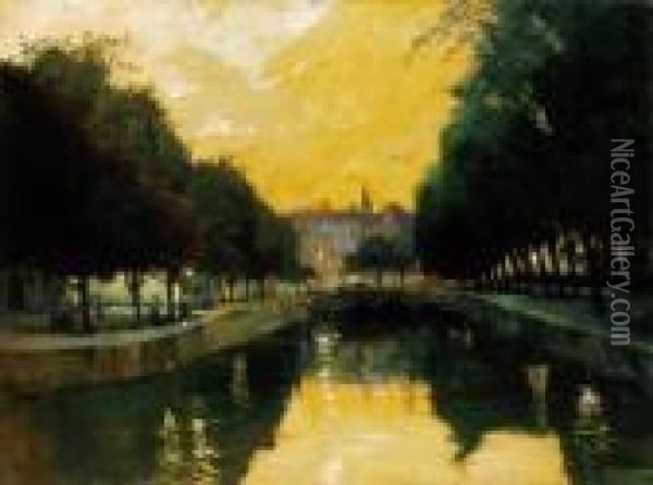 Twilight In The Town Oil Painting - Antal Berkes