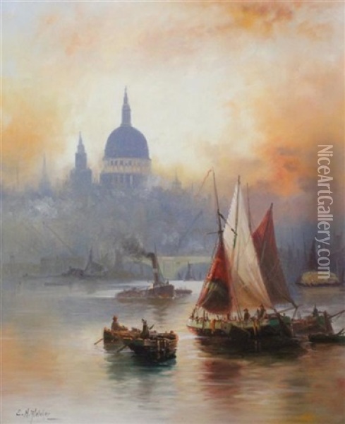 St Pauls From The Thames Oil Painting - Edward Henry Eugene Fletcher