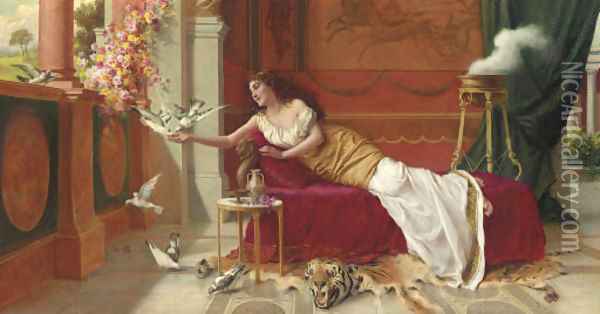 Feeding the Doves Oil Painting - I. Sabatini