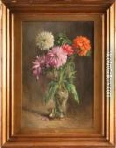 Bouquet De Dahlias Oil Painting - Alexis Vollon