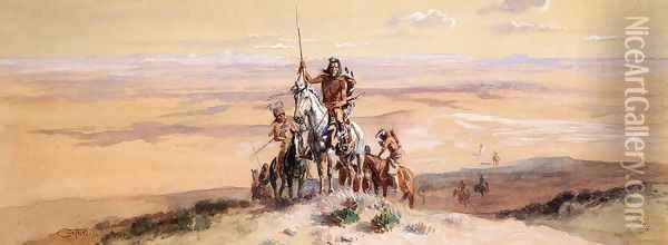 Indians on Plains Oil Painting - Charles Marion Russell