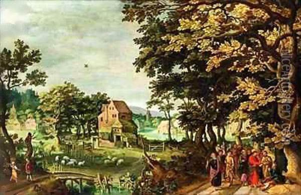 Landscape with Christ healing the Blind Man Oil Painting - Johann Jacob Besserer