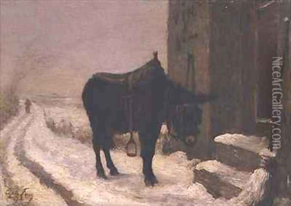Donkey in the snow Oil Painting - Charles Edouard Frere