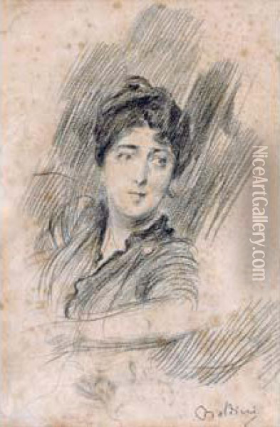 Portrait De Femme Oil Painting - Giovanni Boldini