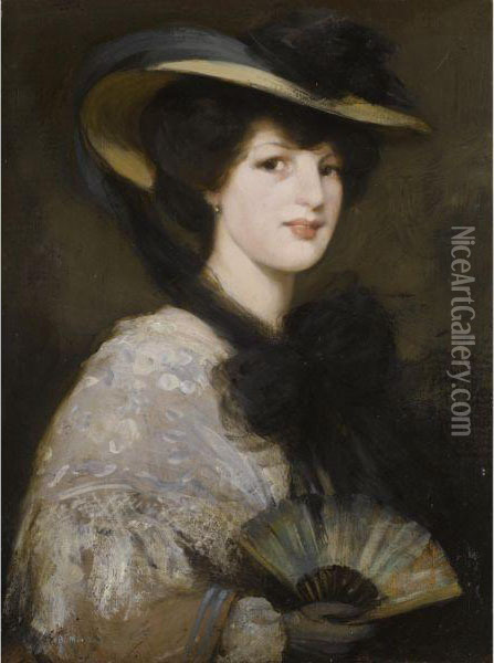 Lady With A Fan Oil Painting - Bessie MacNicol