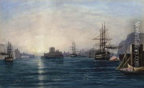 The Grand Harbour, Valetta, Malta Oil Painting - Andrew Nicholl