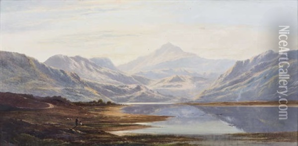 Llyn Eigian, North Wales And Loch Lydoch, Perthshire Oil Painting - Charles Leslie