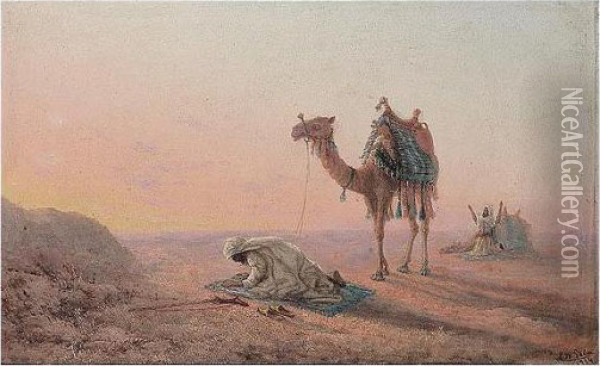 Prayers In The Desert Oil Painting - Luigi Maria Galea