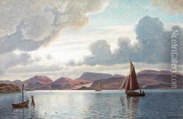 Inlet Landscape With Sailships Oil Painting - Christian Vigilius Blache