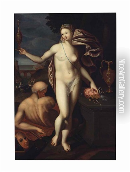 Allegory Of Vanity: Juno Holding A Golden Vessel And A Moneybag Oil Painting - Jacob De Backer
