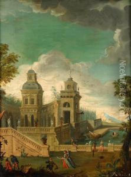 Elegant Sallskap Framfor Palats Oil Painting - Jacobus Peeters