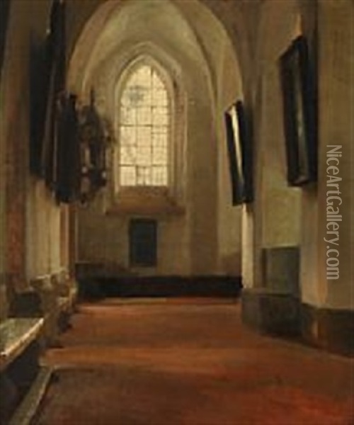 Church Interior From Mariekirken (st Oil Painting - Karl Jensen
