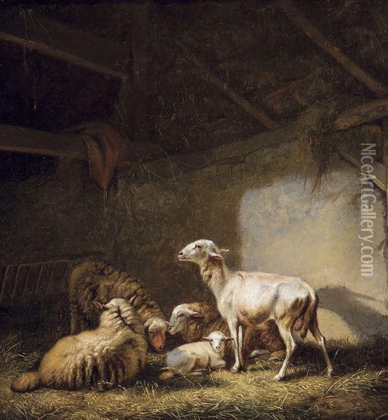 Moutons Dans L'etable Oil Painting - Eugene Joseph Verboeckhoven