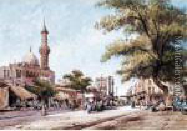 Street Scene, Cairo; Market Scene, Boulack Oil Painting - Gabriele Carelli