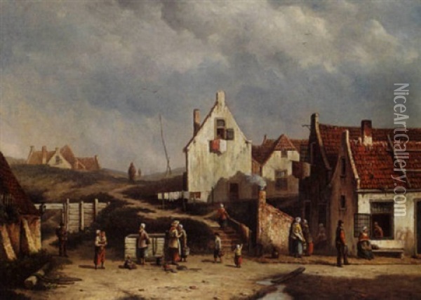 Villagers On A Square Oil Painting - Oene Romkes De Jongh