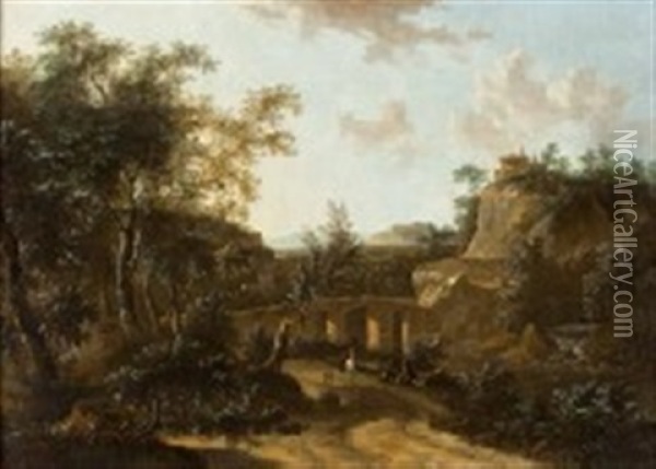 Landscape With A Stone Bridge Oil Painting - Frederick De Moucheron