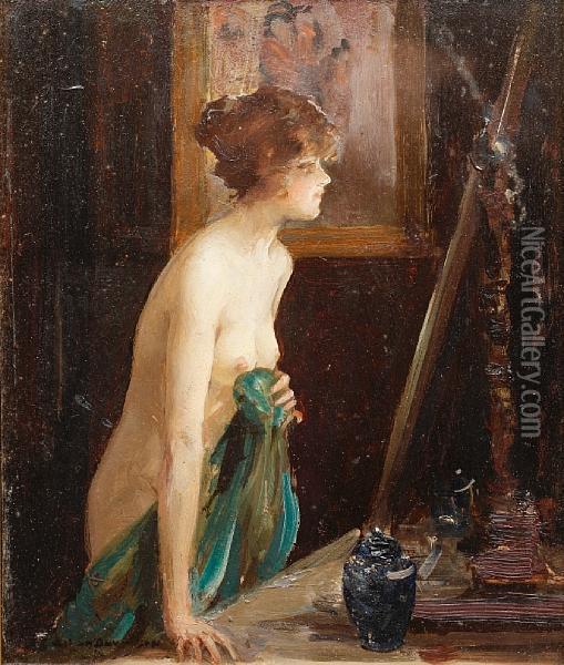 At The Mirror Oil Painting - Allan Douglas Davidson